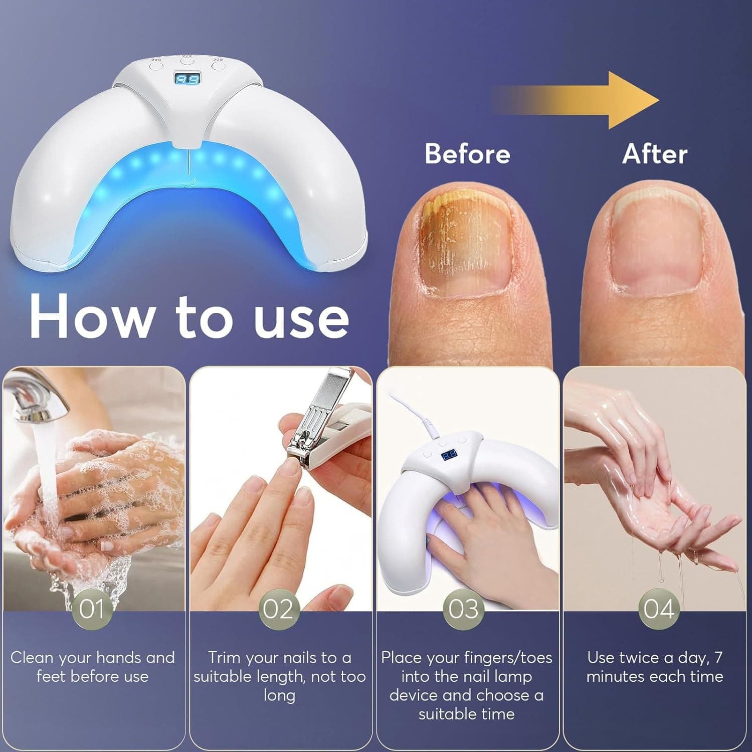 woman looking at her Fungabeam device with a smile