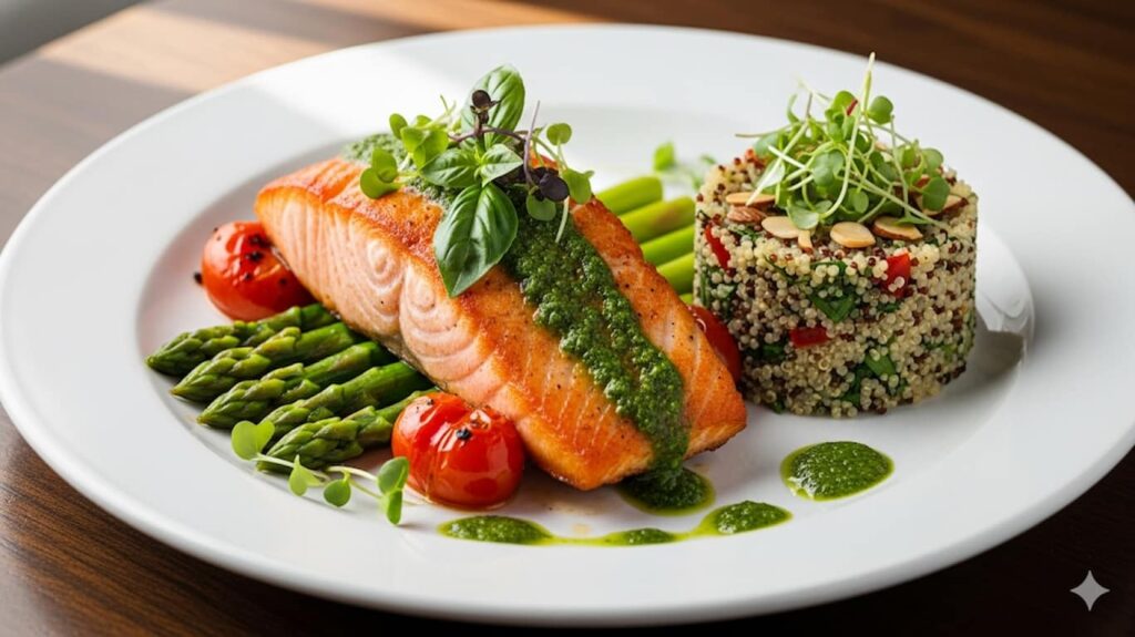 Nutrisystem Review 2025: Does This Meal Delivery Diet Really Work? 3 A delicious and healthy weight loss meal of grilled salmon, roasted vegetables, and a side of quinoa, perfectly plated to show quality and freshness