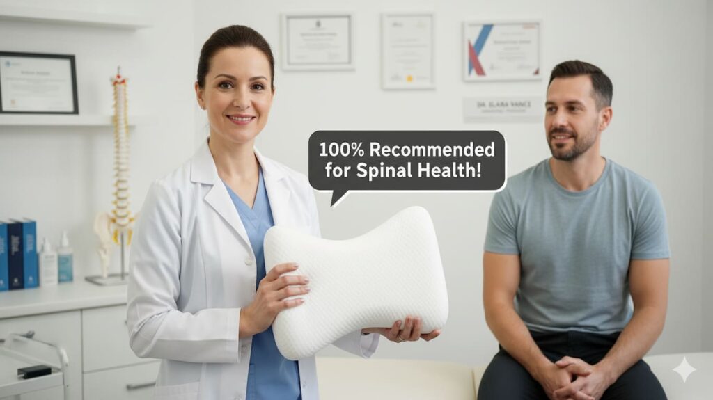 Derila Ergo Pillow for Back and Neck Pain Review: What Science and Real Users Say in 2025 5 Chiropractor giving a seal of approval for the Derila Pillow, verifying its orthopedic design for neck pain correction.