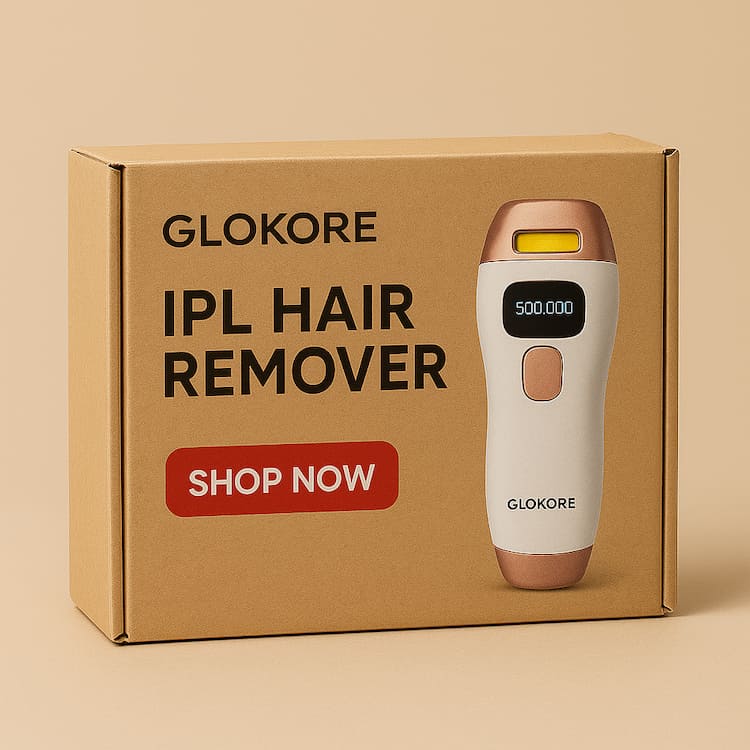 Glokore IPL Hair Remover Review: Do Not Buy Till You’ve Read This! 3 Official Glokore IPL Hair Remover packaging box and device”