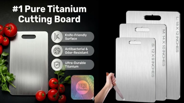 Katori Titanium Cutting Board Review: Do Not Buy Till You've Read This! 1 Katori Titanium Cutting Board Reviews and Complaints - Katori Titanium Cutting Board review: Durable, hygienic, non-porous titanium cutting surface in a modern kitchen.