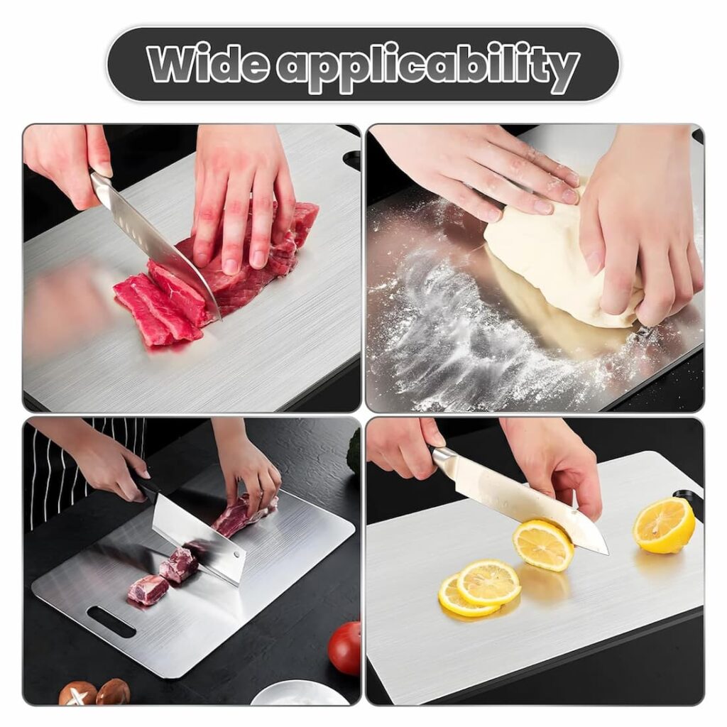 Titanium cutting board pros and cons compared to plastic and wood, focusing on hygiene, durability, and cost.