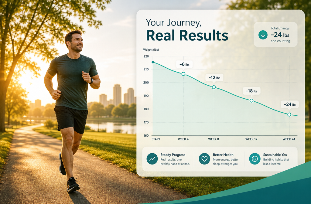 Detailed () before-and-after concept lifestyle image showing a healthy motivated adult doing light exercise outdoors —
