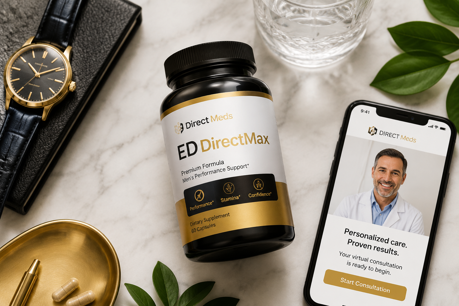 fast acting ed medication online 3 Detailed () product-style flat lay image showing a sleek supplement bottle labeled 'Direct Meds ED DirectMax' on a clean