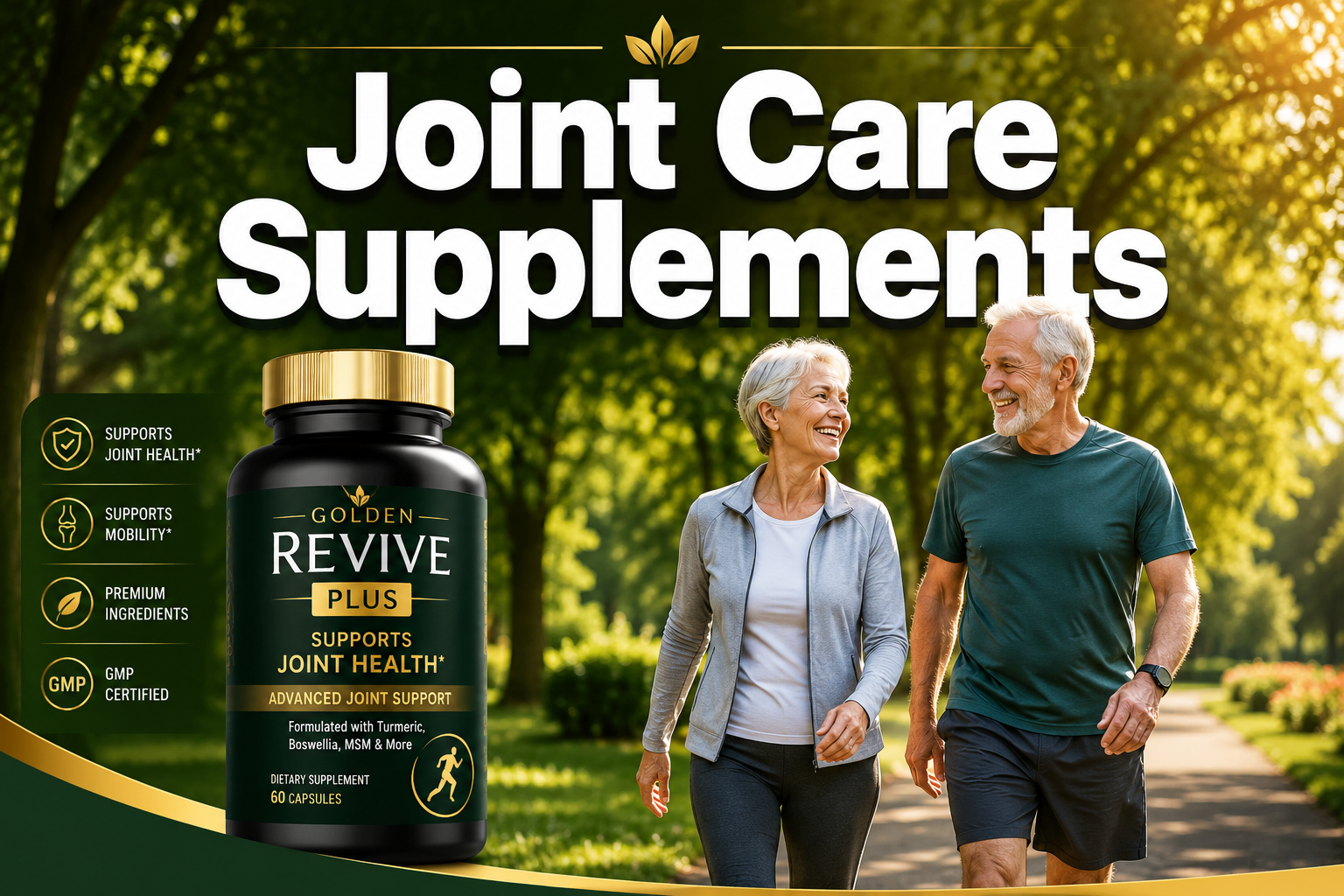 joint care supplements 1 Professional () hero image with : 'Joint Care Supplements' in extra large white with deep effect, centered upper-third