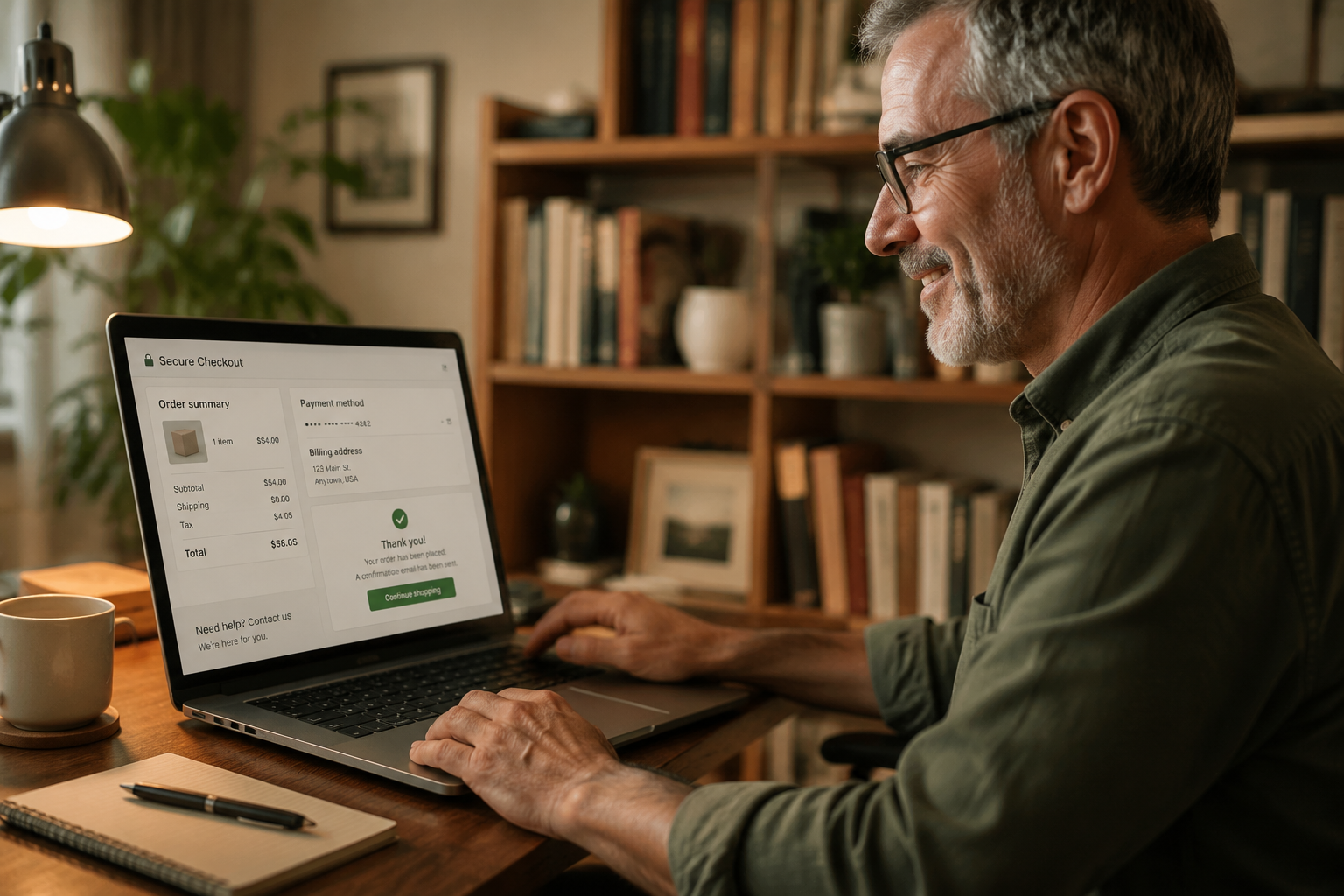 best long lasting ed pills for men 3 () image showing a mature man in his late 50s sitting comfortably at a laptop in a home office, smiling with relief as he