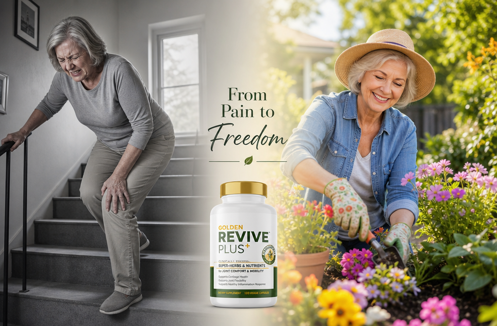 good supplement for joint pain 2 () split-composition image: left half shows an older woman in her 60s grimacing while struggling to climb stairs, muted gray
