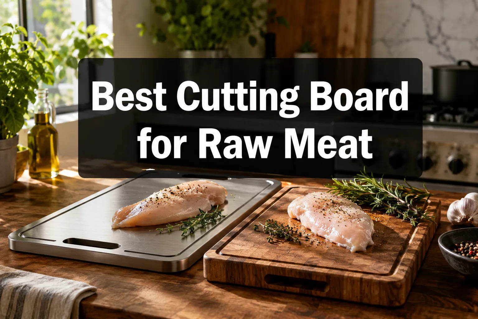 Best Cutting Boards for Raw Meat: 9 Hygienic Options Compared Buyer Safety Guide 2026 2 Professional () hero image with 'Best Cutting Board for Raw Meat' in crisp white on a deep charcoal semi-transparent panel,