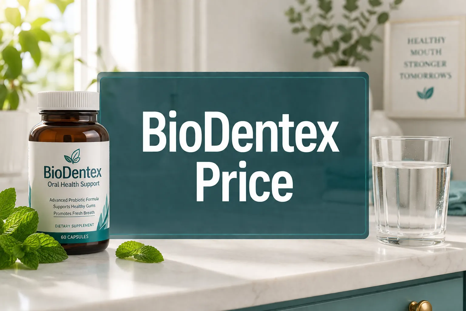 BioDentex Price 1 Professional () hero image with 'BioDentex Price' in crisp white on a deep teal semi-transparent panel, centered with 8%