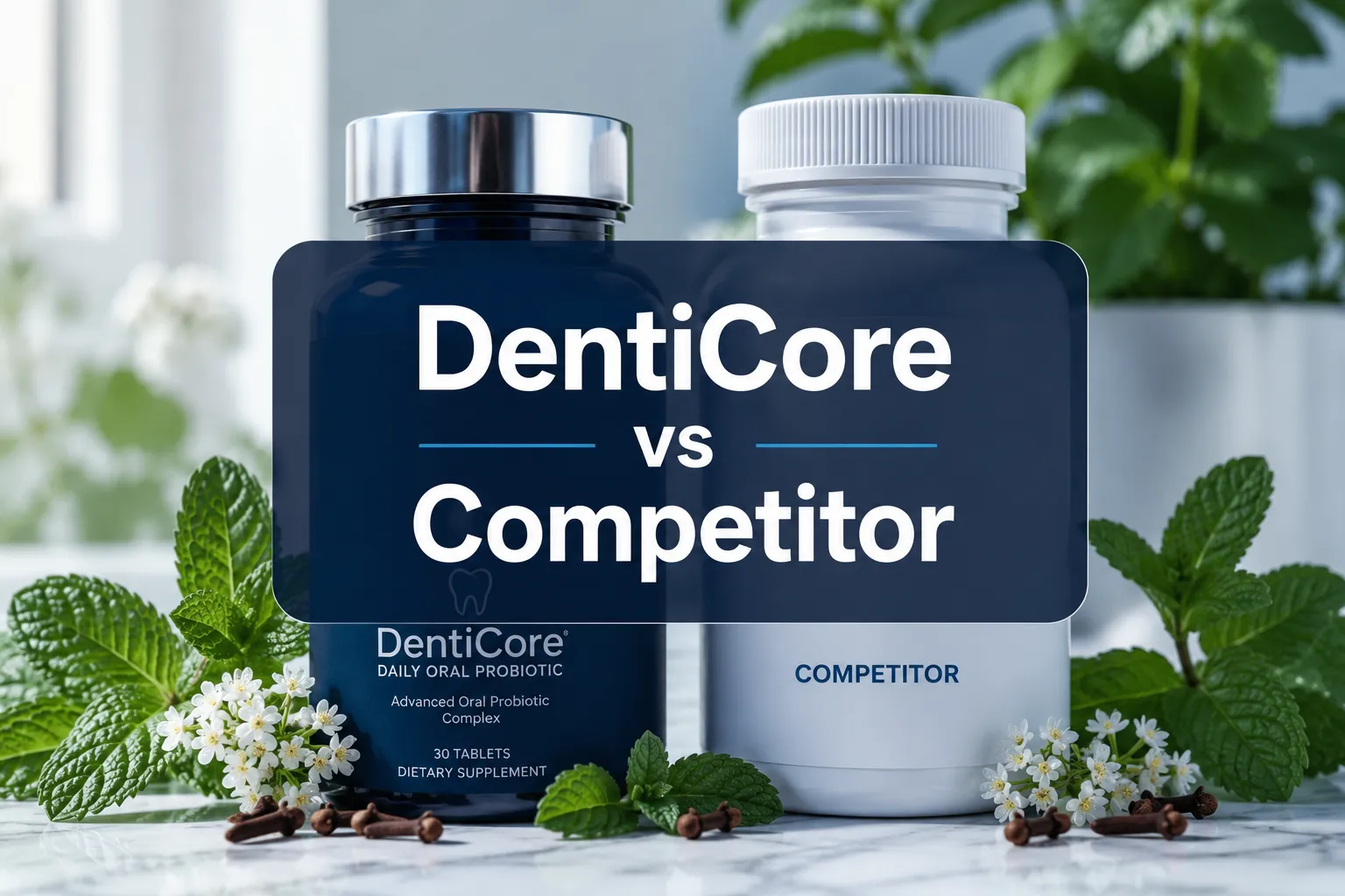 DentiCore vs Competitor 1 Professional () hero image with 'DentiCore vs Competitor' in crisp white on a deep navy semi-transparent panel, centered