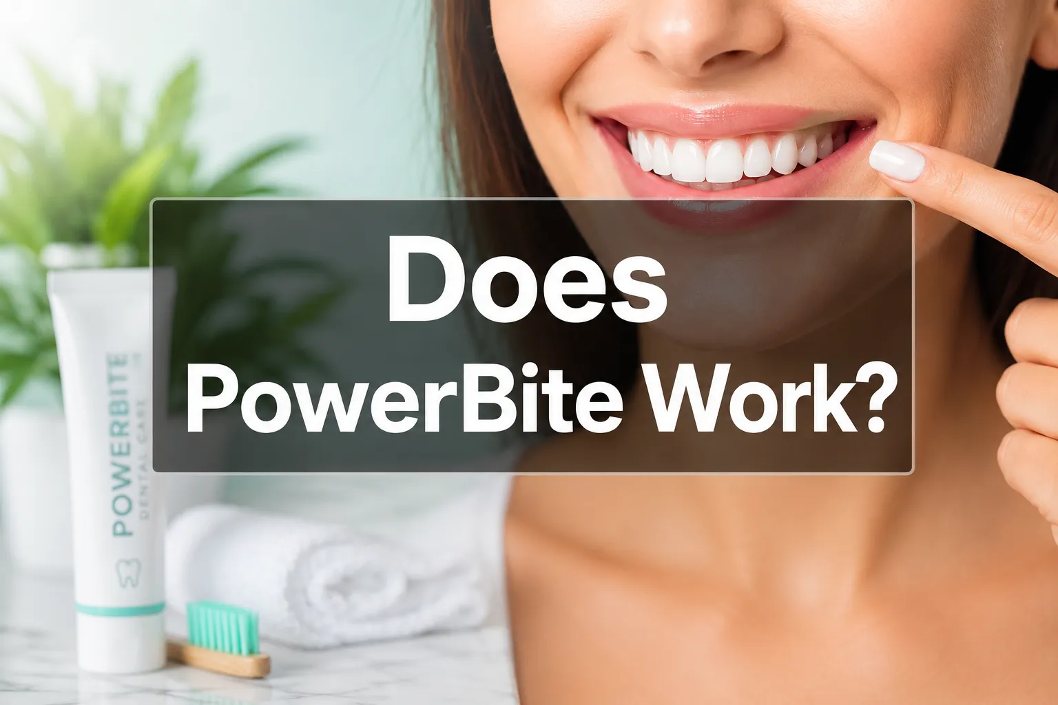 Does PowerBite Work 1 Professional () hero image with 'Does PowerBite Work?' in crisp white on a semi-transparent dark panel, centered with 8%