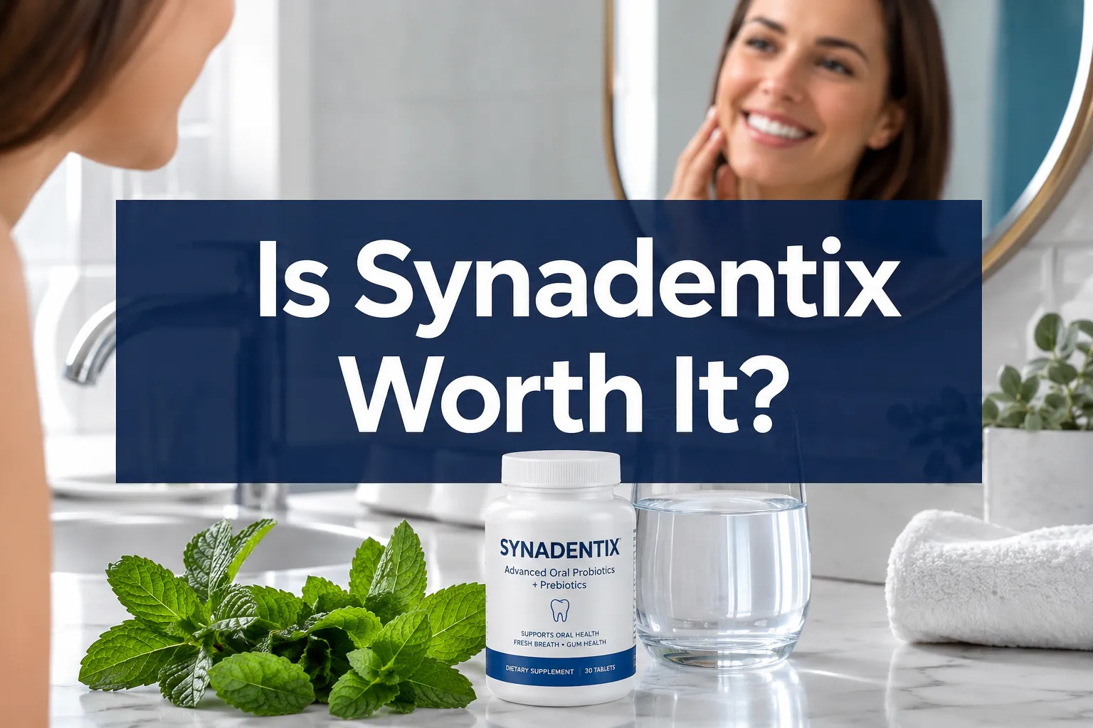 Professional () hero image with 'Is Synadentix Worth It?' in crisp white on a deep navy semi-transparent panel, centered