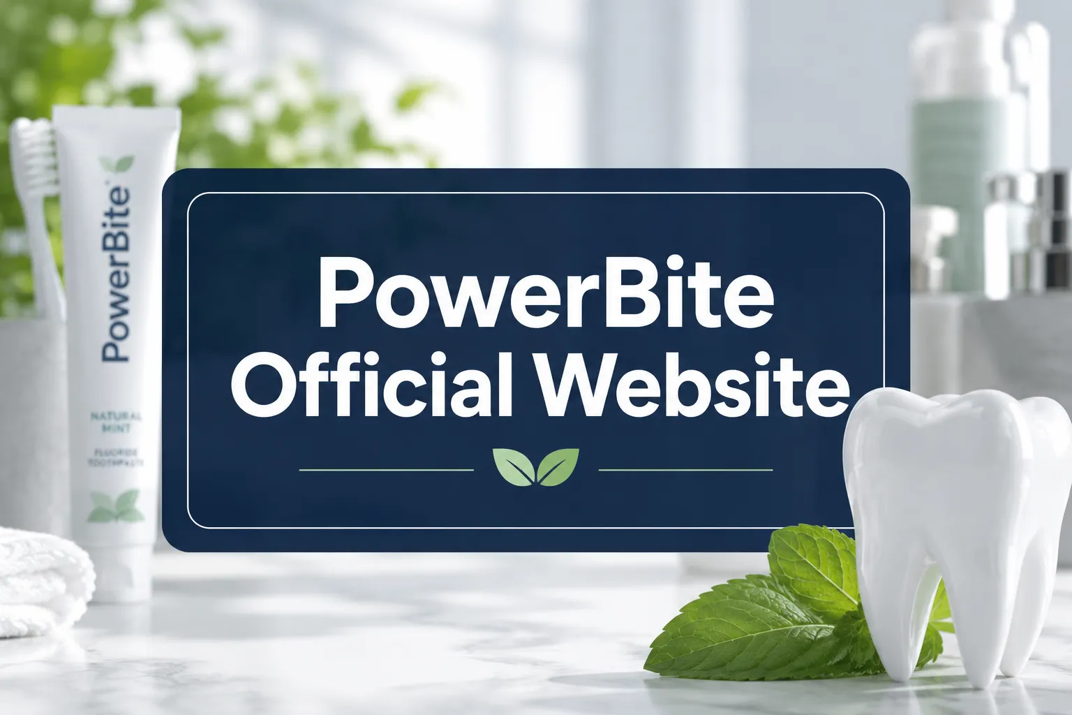 PowerBite Official Website 1 Professional () hero image with 'PowerBite Official Website' in crisp white on a deep navy semi-transparent panel, centered