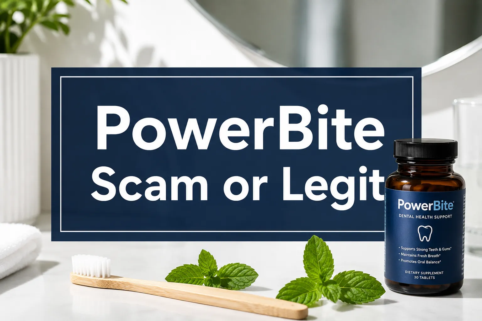 PowerBite Scam or Legit 1 Professional () hero image with 'PowerBite Scam or Legit' in crisp white on a deep navy semi-transparent panel, centered