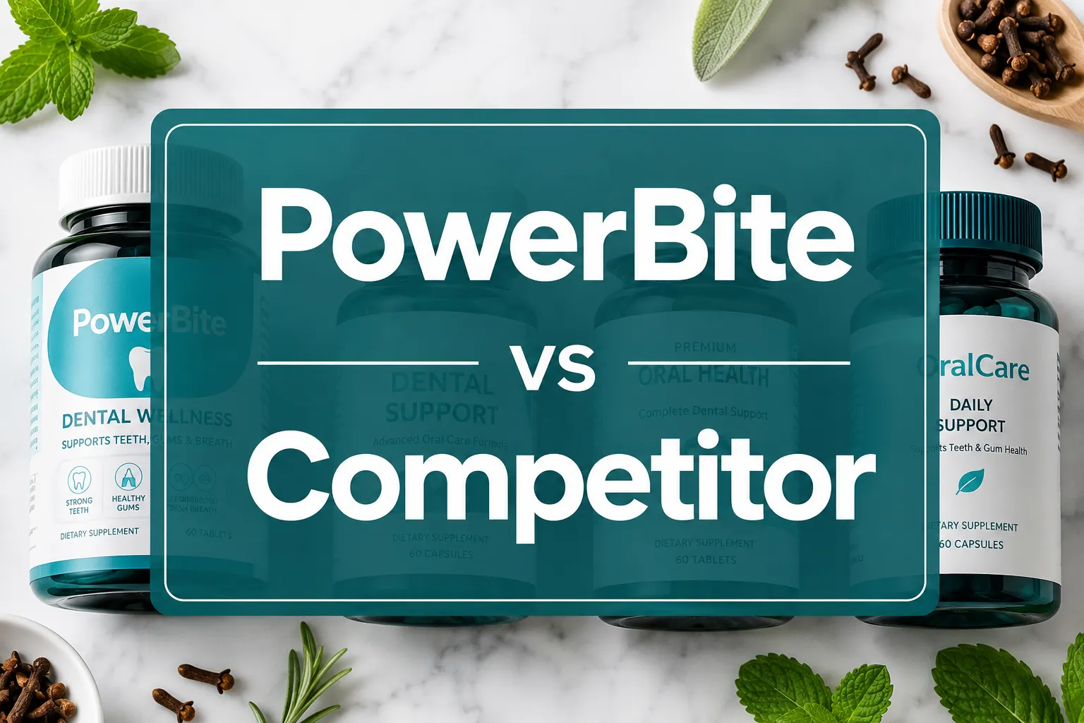 PowerBite vs Competitor 1 Professional () hero image with 'PowerBite vs Competitor' in crisp white on a deep teal semi-transparent panel, centered