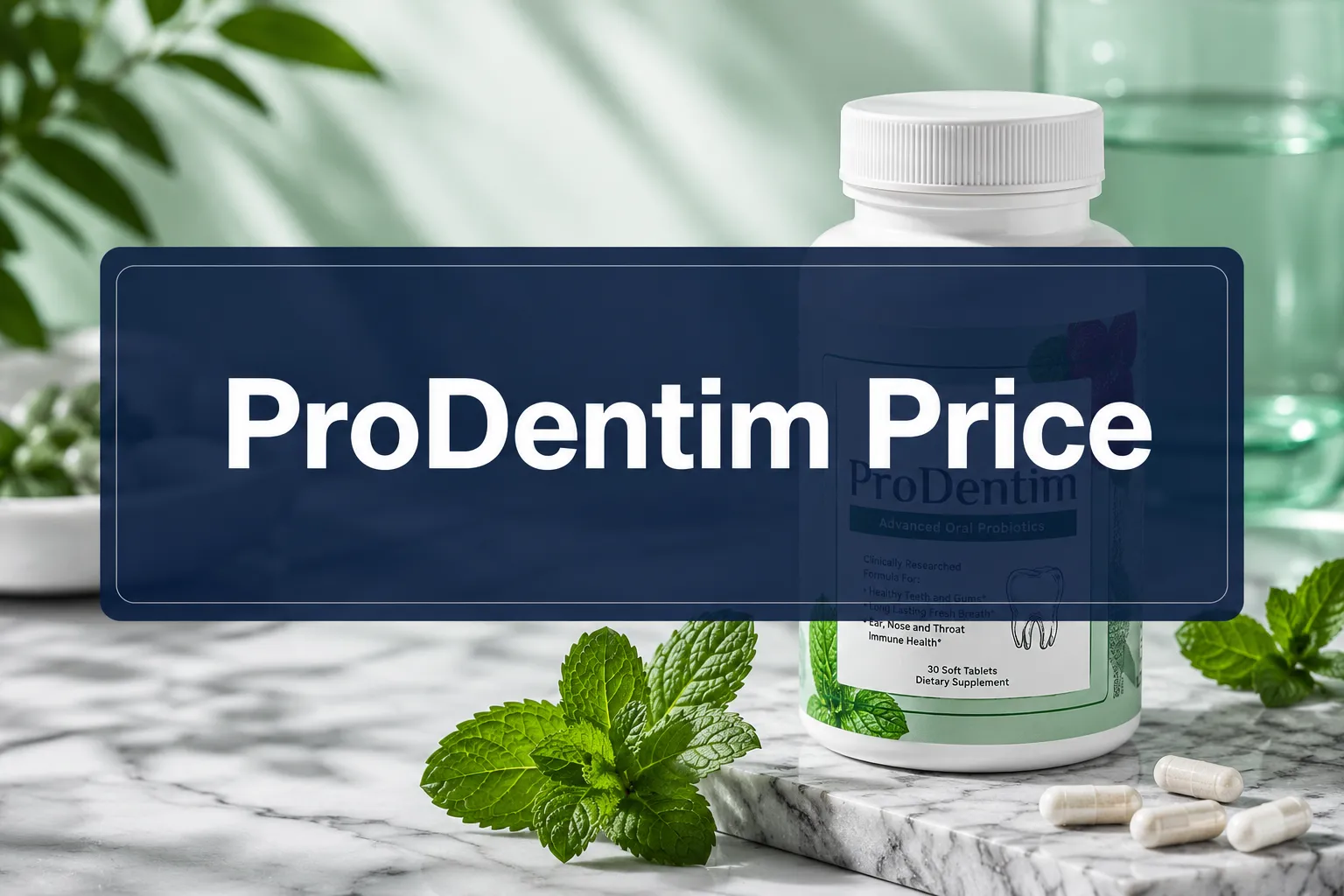 ProDentim Price: Cost, Discounts & Best Deals Explained 1 Professional () hero image with 'ProDentim Price' in crisp white on a deep navy semi-transparent panel, centered with 8%