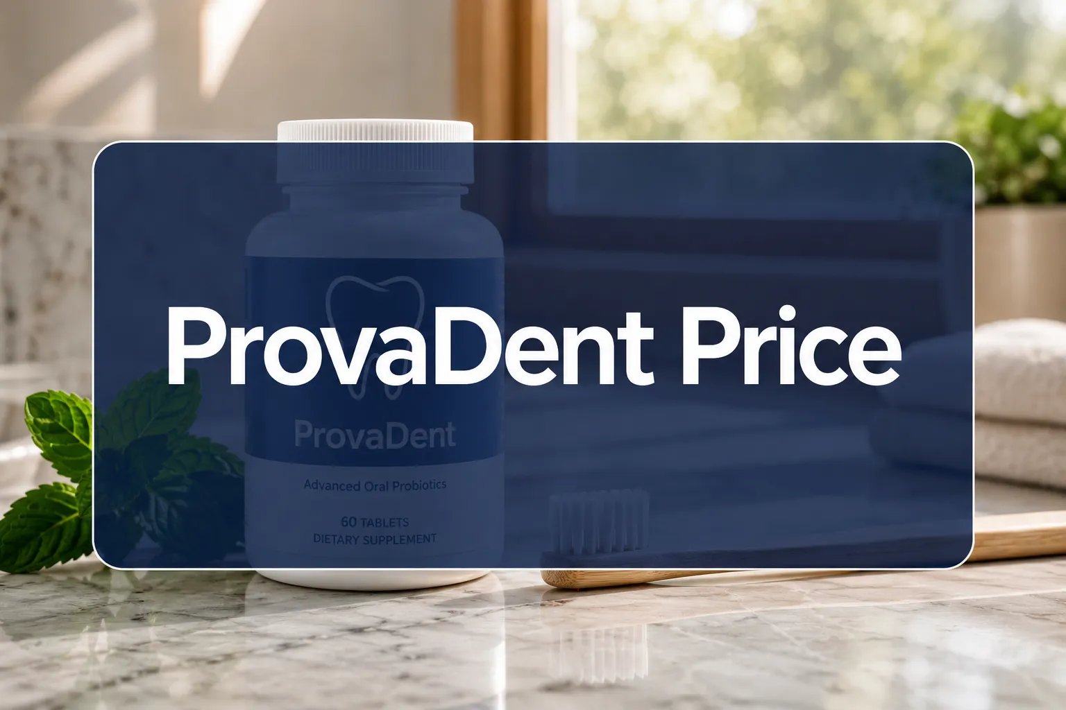 Professional () hero image with 'ProvaDent Price' in crisp white on a deep navy semi-transparent panel, centered with 8%
